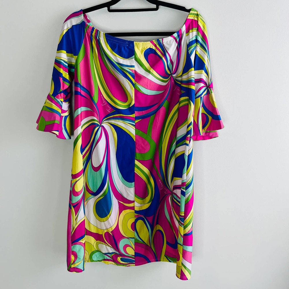 Bright Multi-Color Off-Shoulder Mini Dress - Picture 4 of 9